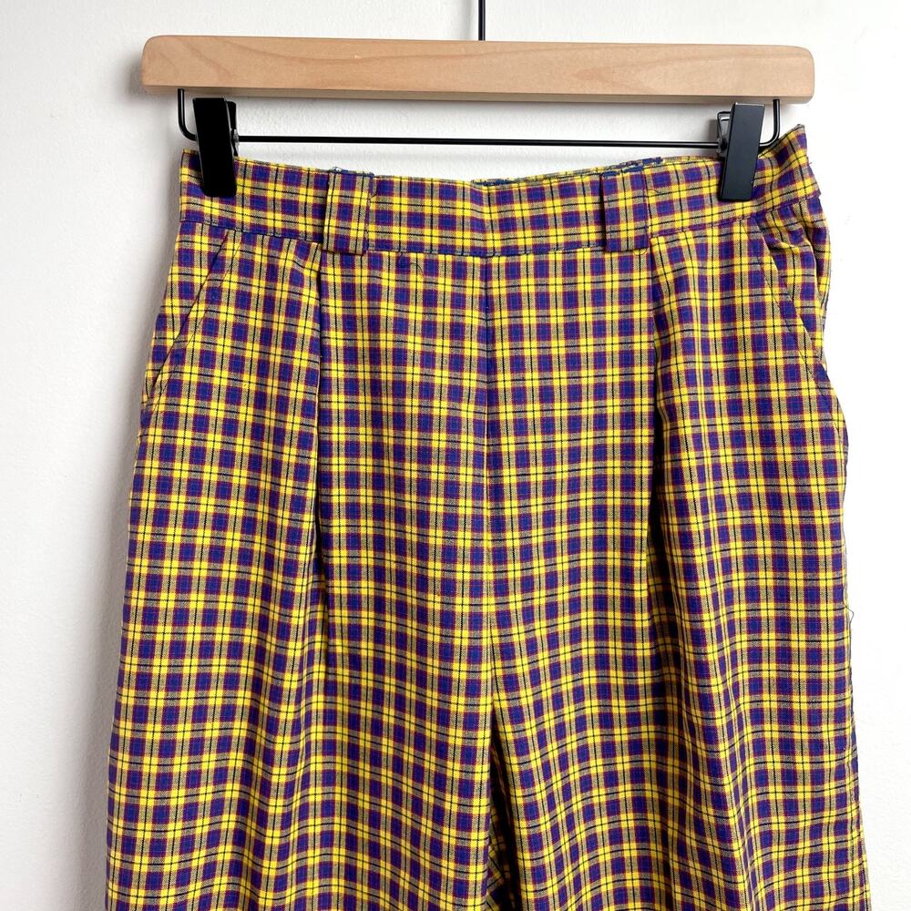 Vintage 80s 90s Plaid Pants High Waist Cropped Small Preppy Dopamine Quirky Twee